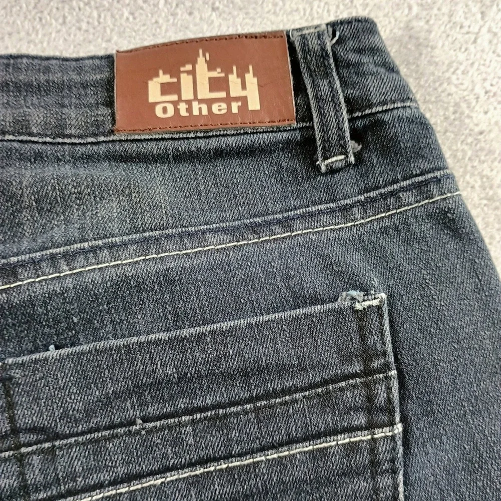 City‎ Other Mens Jeans Dark Wash 31 Red Zipper Accent Distressed Streetwear